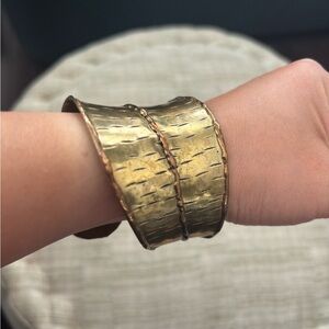 Textured Brass Cuff Bracelet - Gold Tone